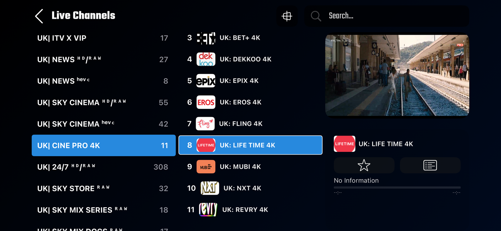 IPTV Smarters Pro subscription interface
